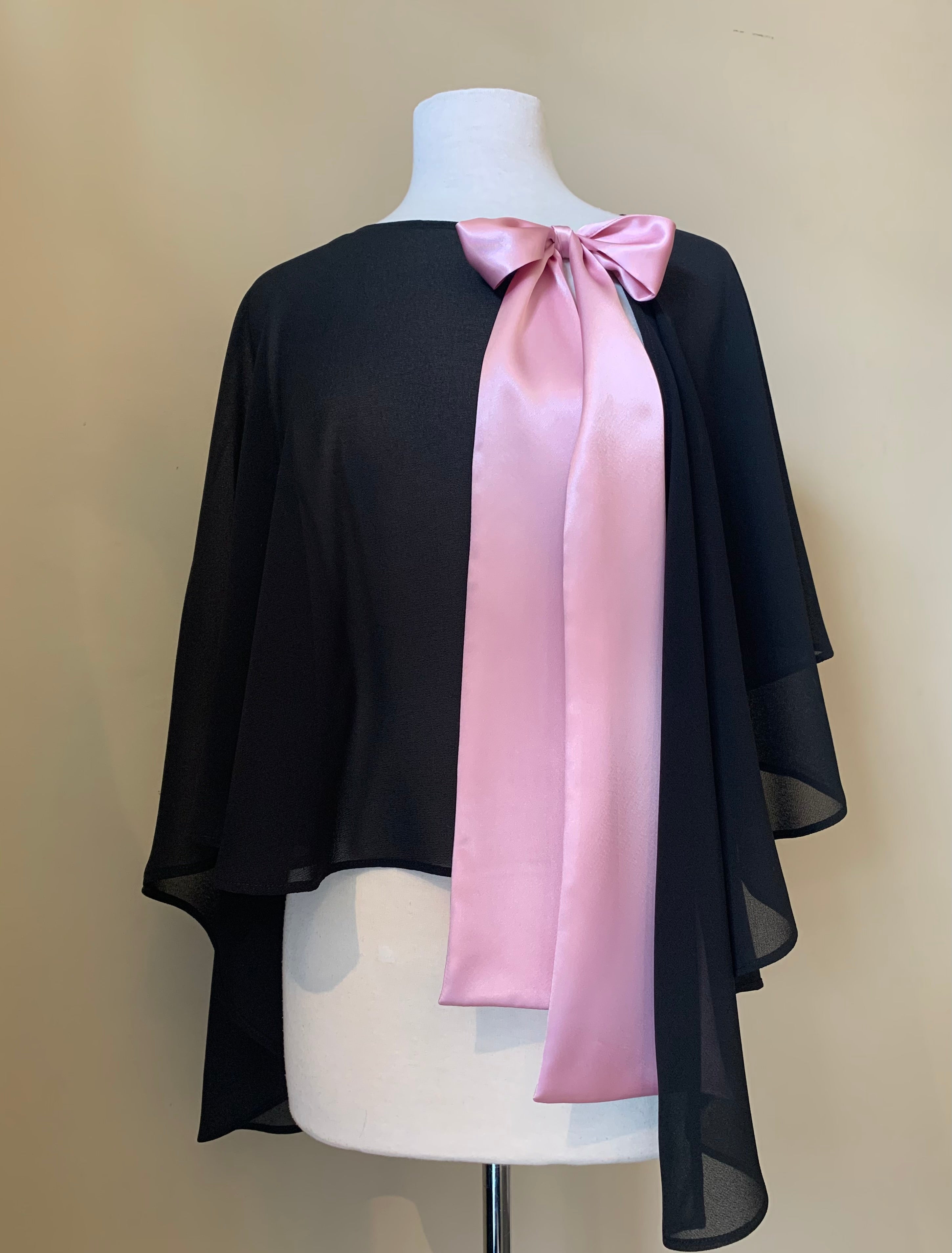 Asymmetrical  black cape with satin tie