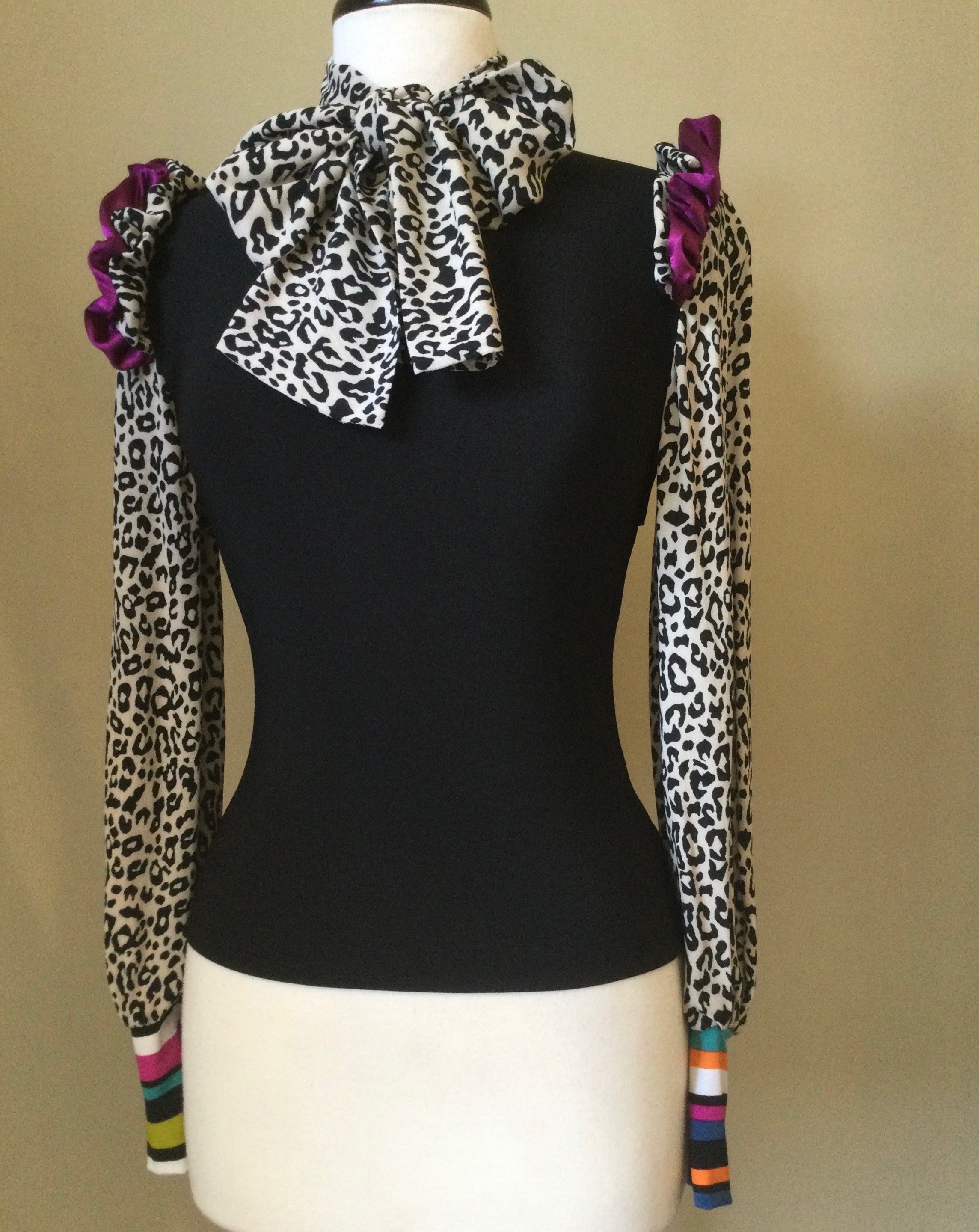 Jersey and Chiffon Tie Collar Top