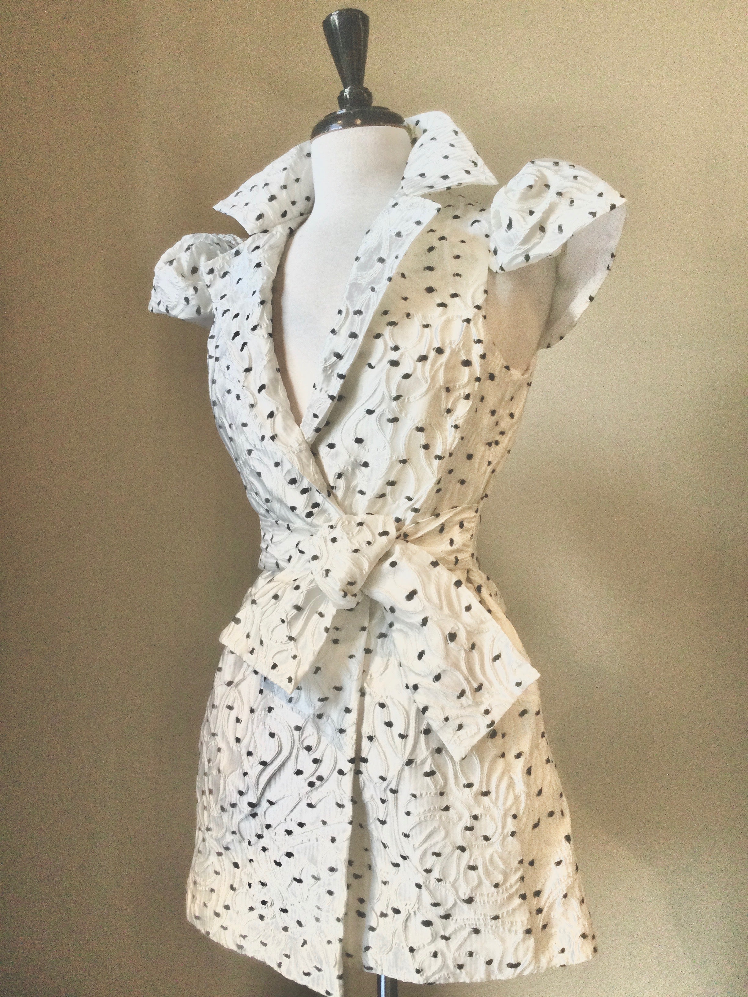 White Dot Jacquard mini coat dress